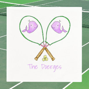 Preppy Pink Tennis Rackets with Whale Covers  Napkin