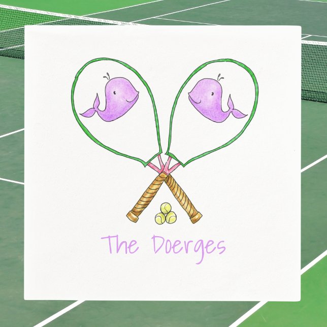 Preppy Pink Tennis Rackets with Whale Covers  Napkin (Creator Uploaded)