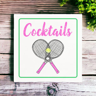 Preppy Pink Tennis Racquets Cocktail Party Napkin