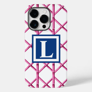 Preppy Pink Trellis Bamboo Pattern Monogram Case-Mate iPhone 14 Pro Case