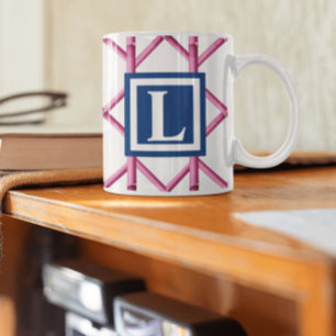 Preppy Pink Trellis Bamboo Pattern Monogram Coffee Mug