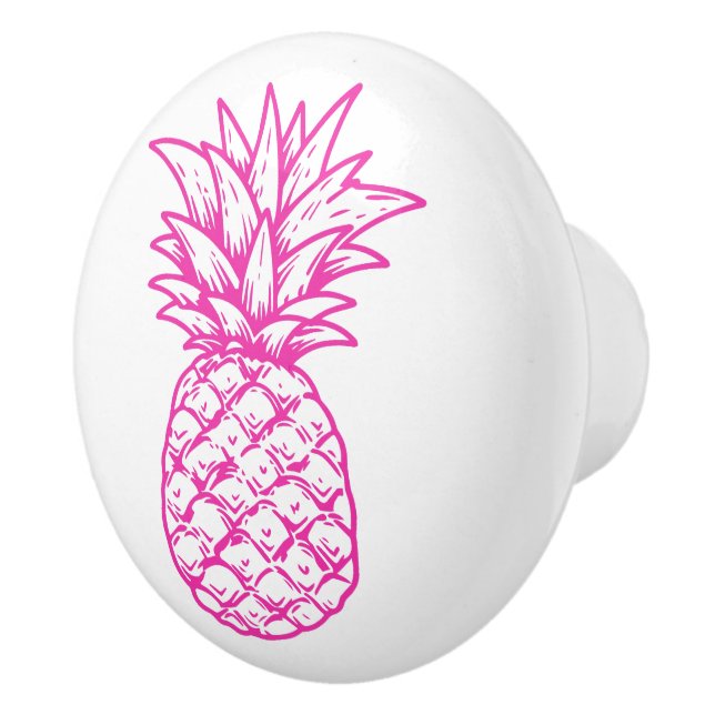 Preppy Pink Tropical Pineapple Personalised Ceramic Knob (Right)