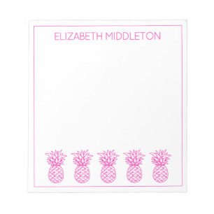 Preppy Pink Tropical Pineapples Personalised Notepad