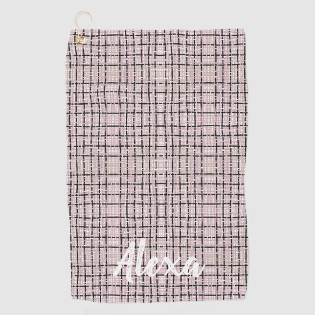 Preppy Pink Tweed Custom Golf Towel (Front)