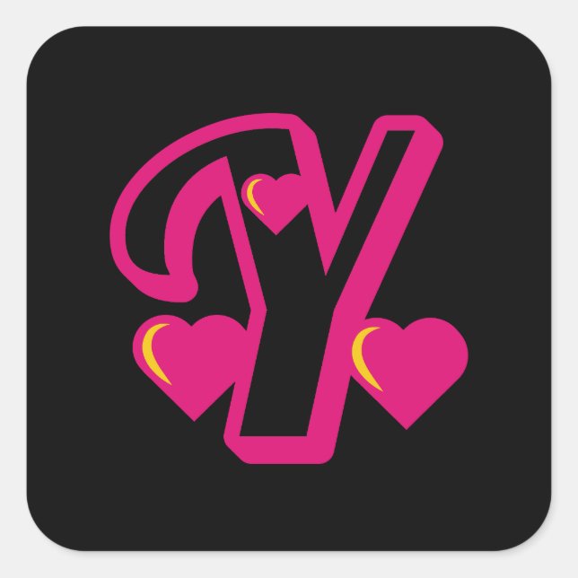 Preppy Pink Varsity Letter Y, pink letter y  Class Square Sticker (Front)