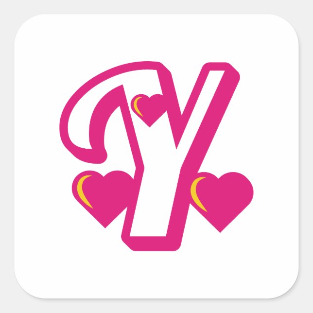 Preppy Pink Varsity Letter Y, pink letter y  Class Square Sticker (Front)