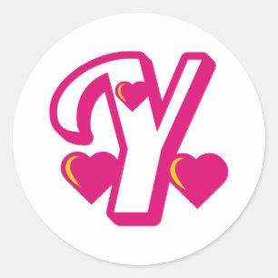 Preppy Pink Varsity Letter Y, pink letter y  Classic Round Sticker