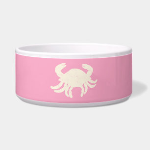 Preppy Pink White Crab Ceramic Pet Bowl