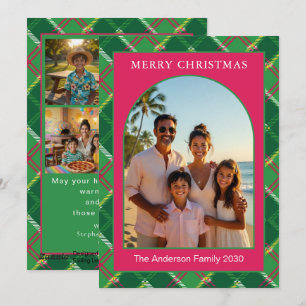 Preppy Plaid Arch Christmas Multi Photo Card Pink