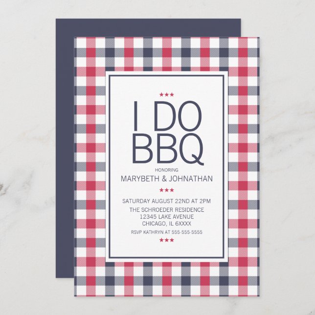 Preppy Plaid BBQ Engagement Party Invitation (Front/Back)