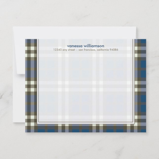 Preppy Plaid Custom Flat Note Cards (navy) (Front)
