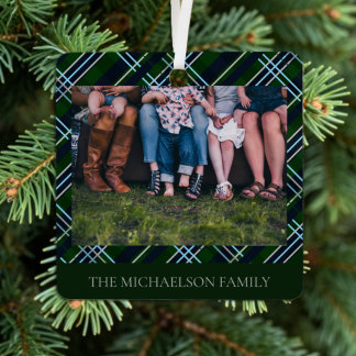 Preppy Plaid Family Photo Metal Tree Decoration