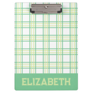 Preppy Plaid Green Lime Varsity Font School Clipboard