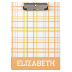 Preppy Plaid Orange Yellow Varsity Font School Clipboard