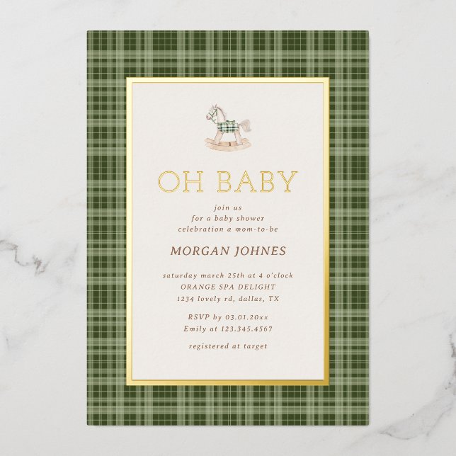Preppy Plaid Rocking Horse Baby Shower (Front)