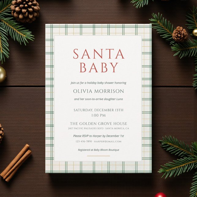 Preppy Plaid Santa Baby Shower Invitation (Creator Uploaded)