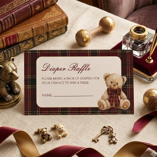Preppy Plaid Teddy Bear Baby Shower Diaper Raffle Enclosure Card
