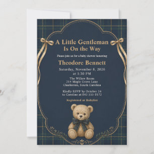 Preppy Plaid Teddy Bear Baby Shower Invitation