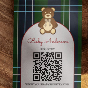 Preppy Plaid Teddy Bear Baby Shower Registry Enclosure Card
