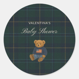 Preppy Plaid Teddy Bear Baby Shower Stickers