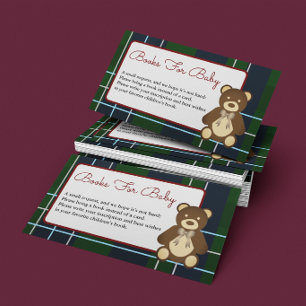 Preppy Plaid Teddy Bear Books For Baby Baby Shower Enclosure Card