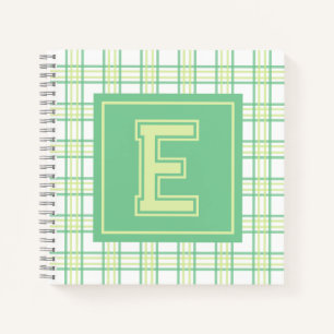 Preppy Plaid Varsity Monogram Green Lime Square Notebook