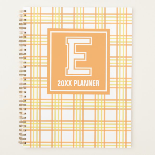 Preppy Plaid Varsity Monogram Orange Yellow Planner (Front)