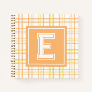 Preppy Plaid Varsity Monogram Orange Yellow Square Notebook