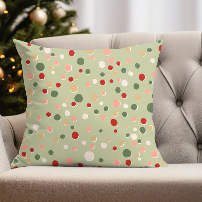 Preppy Polka Dot Christmas Fun Holiday Cushion (fun polka dot christmas colors pillow for holiday decor in family or living room)