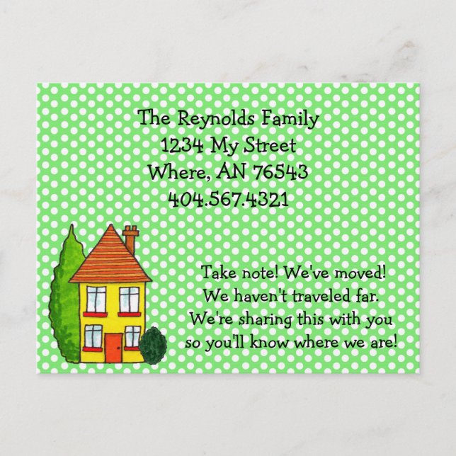 Preppy Polka Dot House New Address Moving Card (Front)
