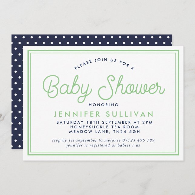 Preppy Polka Modern Baby Shower Invitation (Front/Back)