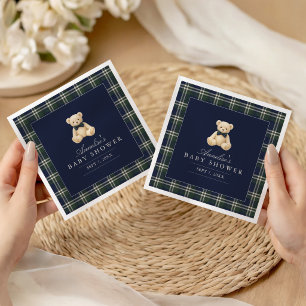 Preppy Polo Tartan Teddy Bear Boy Baby Shower Napkin