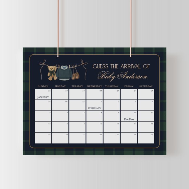 Preppy Polo Teddy Bear Baby Due Date Calendar Poster (Creator Uploaded)