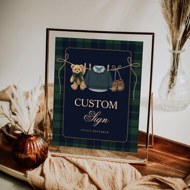 Preppy Polo Teddy Bear Baby Shower Editable Table  Poster (Creator Uploaded)