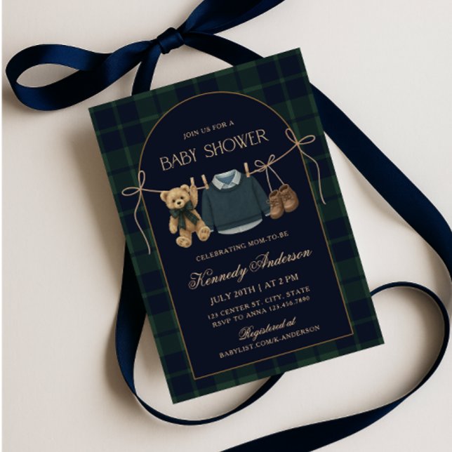 Preppy Polo Teddy Bear Baby Shower Invitation (Creator Uploaded)