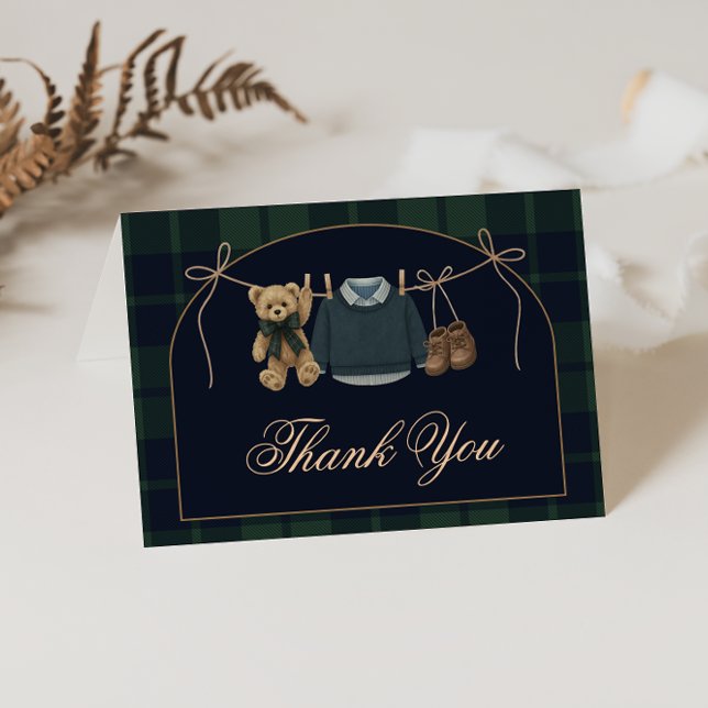 Preppy Polo Teddy Bear Baby Shower Thank You Card (Creator Uploaded)