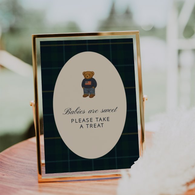 Preppy Polo Teddy Bear Baby Shower Treat Sign (Creator Uploaded)