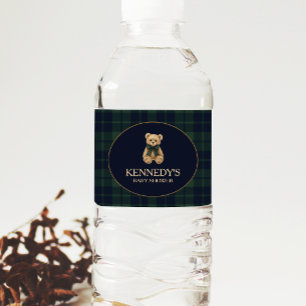 Preppy Polo Teddy Bear Baby Shower Water Bottle Label