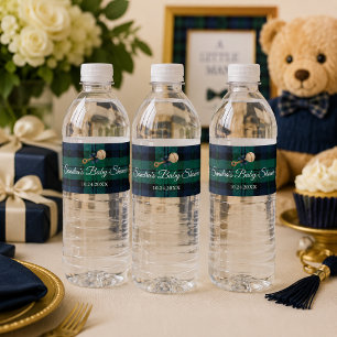 Preppy Polo Teddy Bear Baby Shower Water Bottle Label