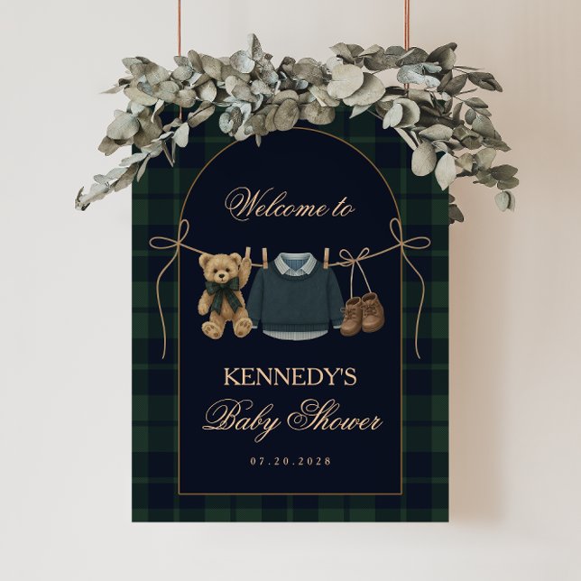 Preppy Polo Teddy Bear Baby Shower Welcome Sign (Creator Uploaded)