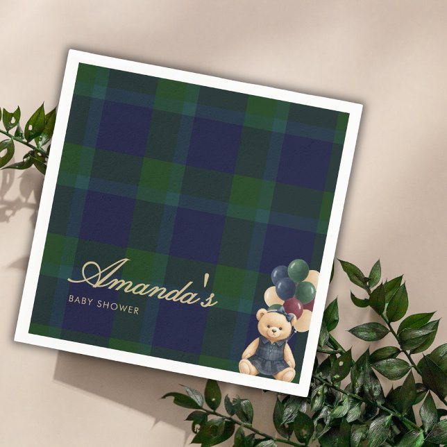 Preppy Polo Teddy Bear Classic Girl Baby Shower Napkin (Creator Uploaded)