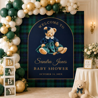 Preppy Polo Teddy Bear Girl Baby Shower Backdrop Tapestry