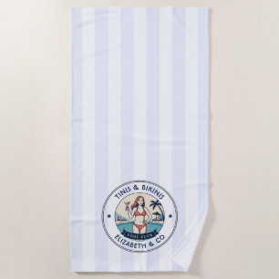 Preppy Pool Club Tinis & Bikinis Personalised Beach Towel