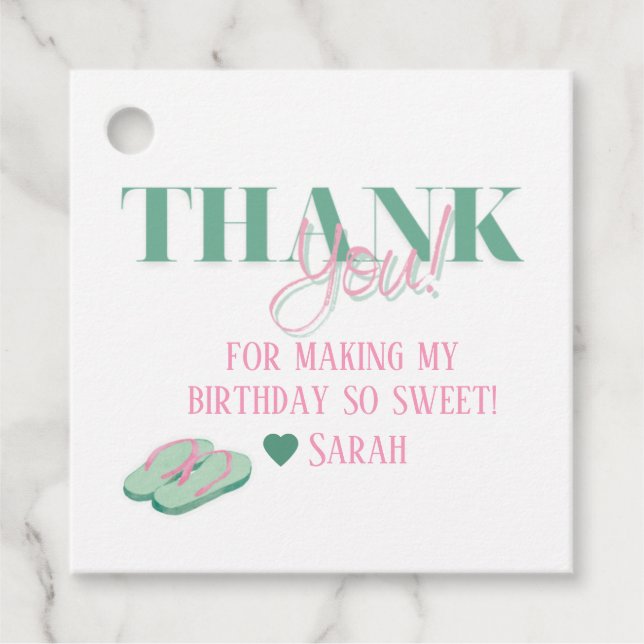 preppy pool party favour tags (Front)