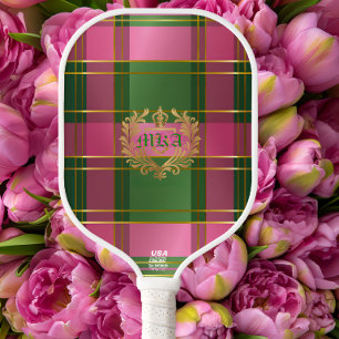 Preppy Posh Plaid Pink and Green  Pickleball Paddle
