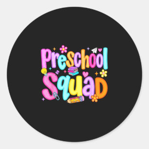Preppy preschool squad back to school preschool classic round sticker