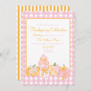 Preppy Pumpkin Bows Thanksgiving Celebration Party Invitation