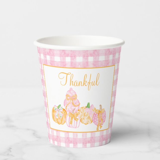 Preppy Pumpkin Bows Thanksgiving Celebration Party Paper Cups (Front)