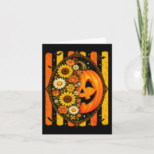 Preppy pumpkin floral fall autumn design striped card