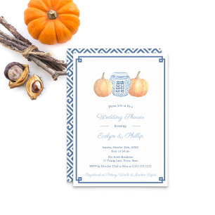 Preppy Pumpkin Navy Burnt Orange Wedding Shower Invitation